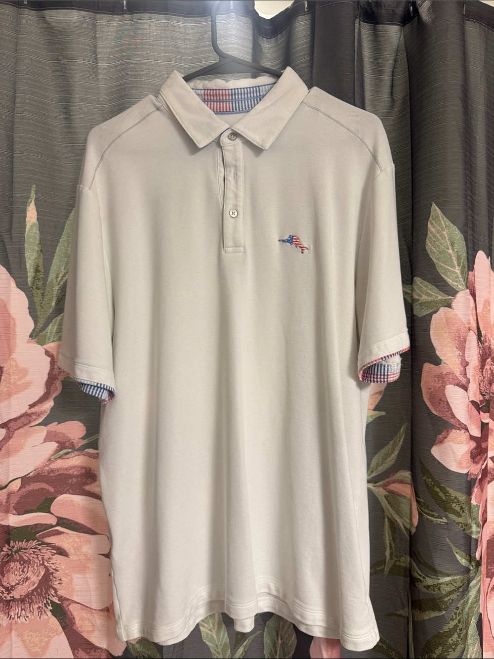 Tommy Bahama white Polo with Subtle Flag Embroidery. Excellent Condition!